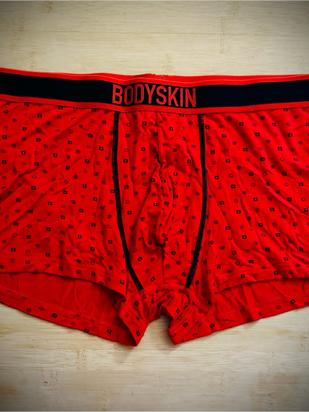 Bodyskin Men's Red Patterned Boxer Briefs with Contrast Trim